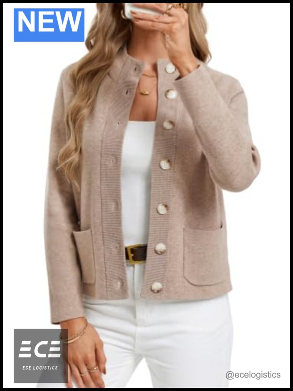 Chunky Knit Cardigan Mock Neck Button Down Sweater with Pockets